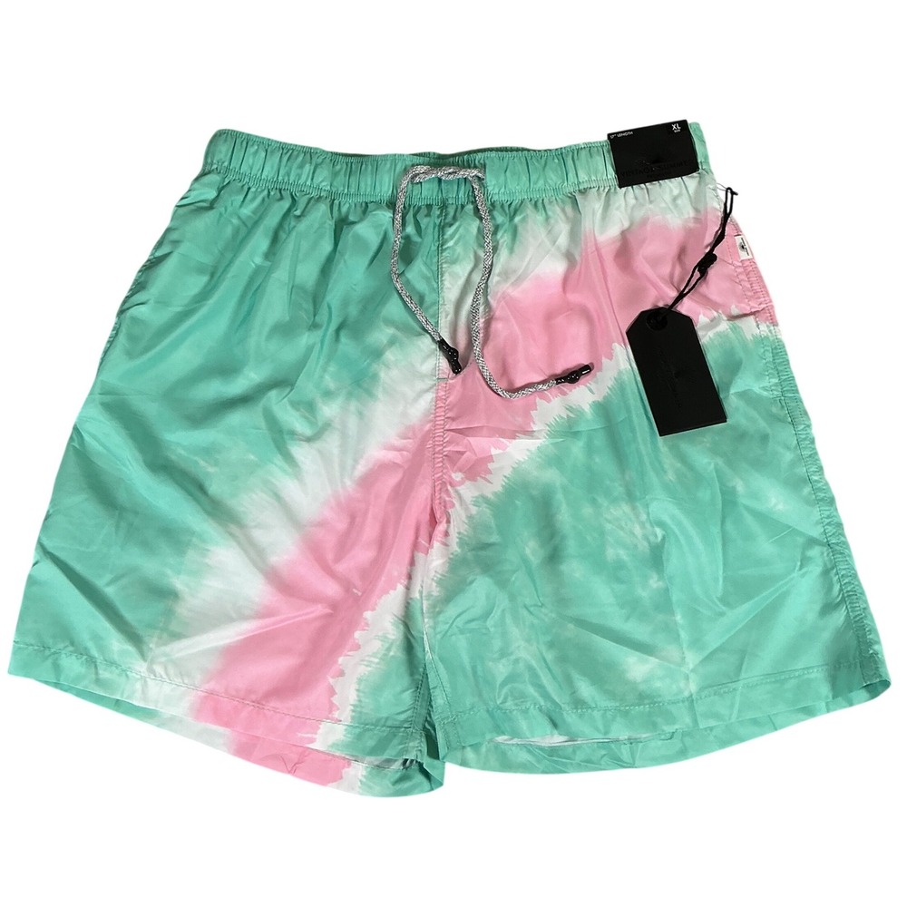 Vintage Summer Swim Trunks XL Mint Pink Tie Dye 17" Quick Dry Shorts New